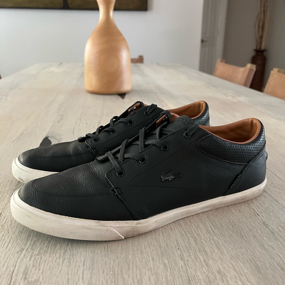 Lacoste Bayliss Black VULC PRM Fashion Leather Casual Sneaker Shoes Men's Sz 13